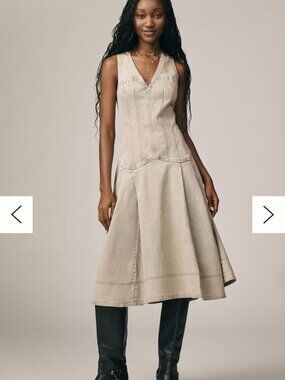 Anthropologie XL Pilcro Sleeveless V-Neck Corset A-Line Midi Dress NWT